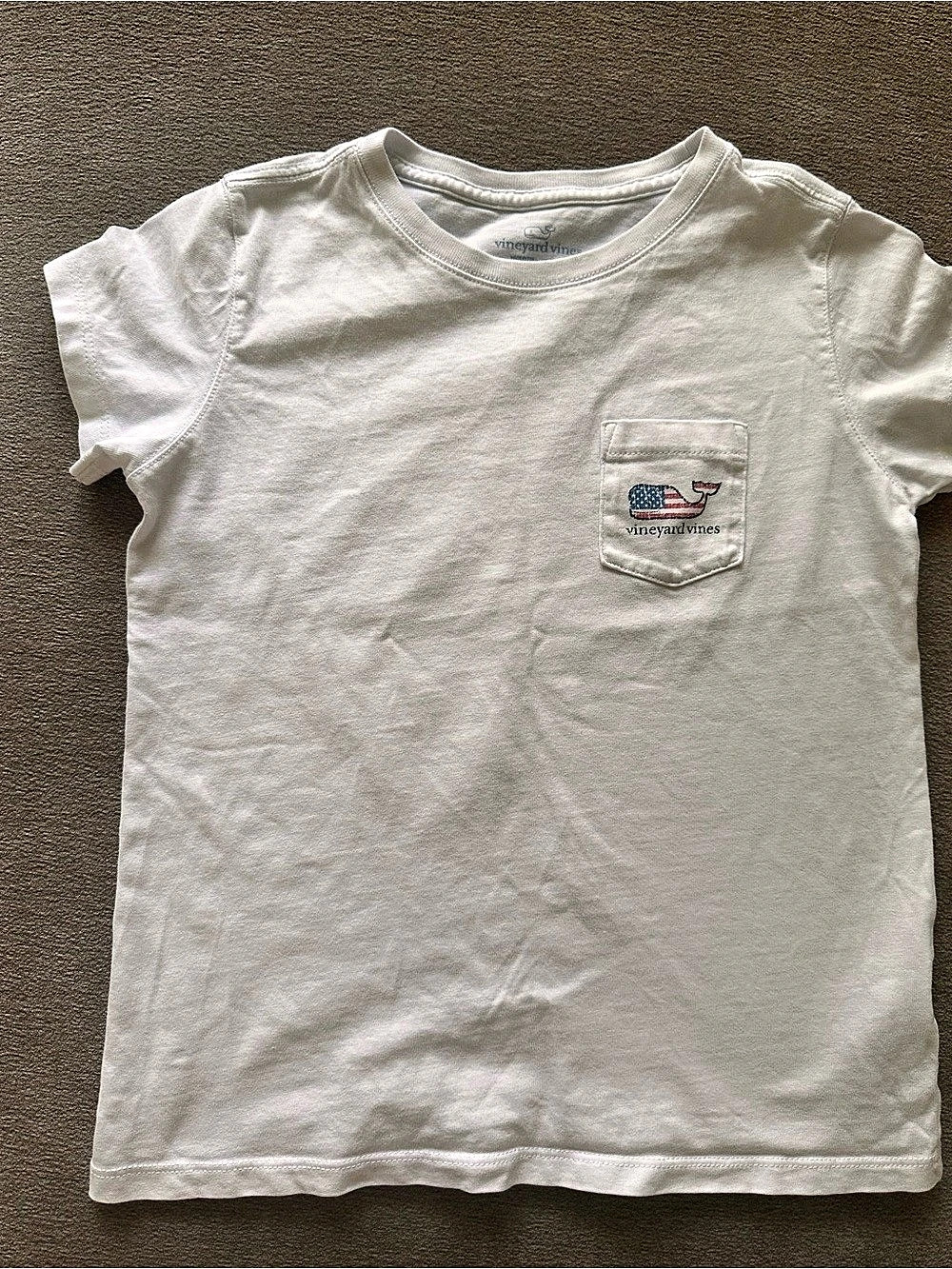 Vineyard Vines American Flag Whale Pocket T-Shirt White Girls 7